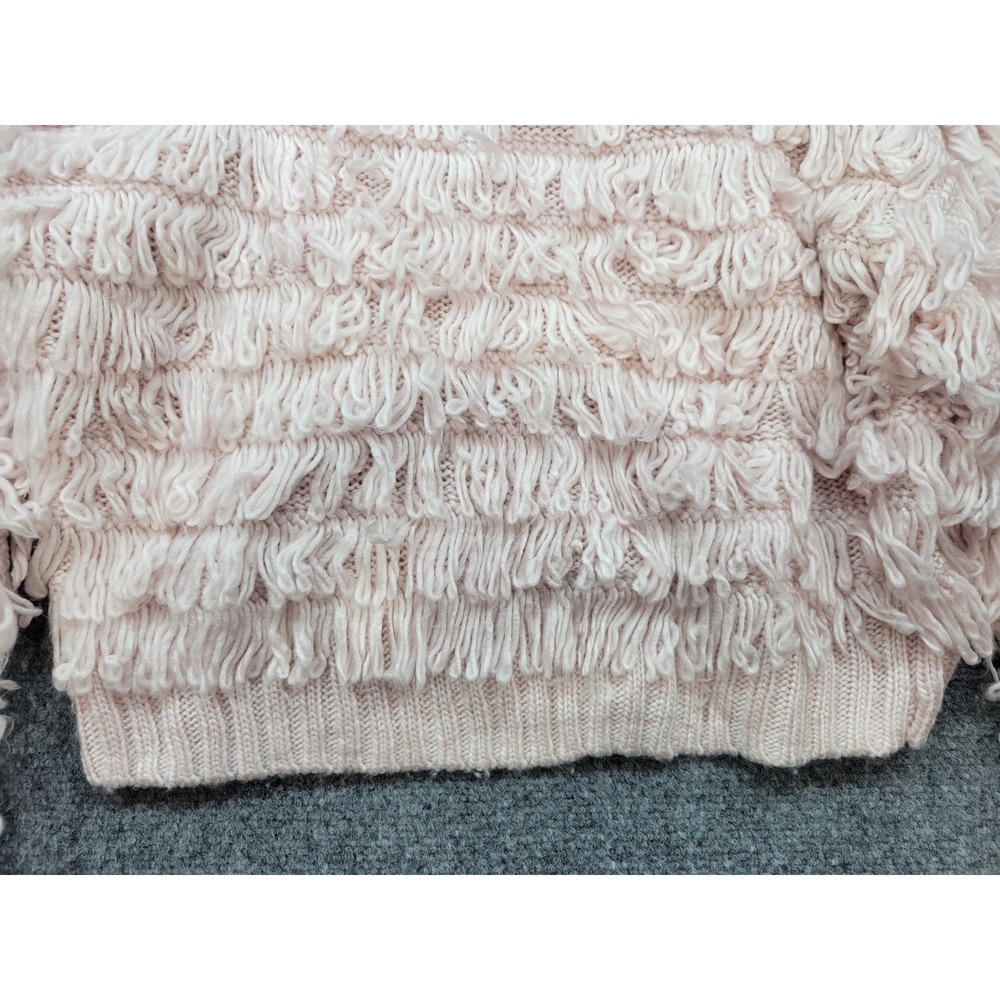 Urban Outfitters Shaggy Fringe Knit Sweater Pink Mock Neck Cropped Medium UO - Picture 7 of 16